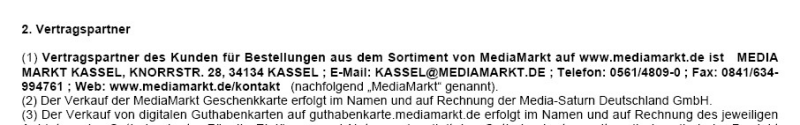 per Email gesendete AGB (Verkäufer Markt Kassel - Mediamarkt Saturn GmbH))