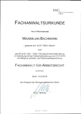 Fachanwaltsurkunde Arbeitsrecht