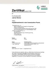 Zertifikat nach § 15 FAO zum Thema "Kapitalmarktrecht in der forensischen Praxis"