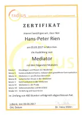 Zertifikat über die Ausbildung zum Mediator