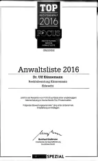 FOCUS Magazin 2016 TOP-Anwalt Erbrecht