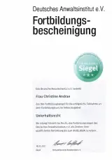 Fortbildungszertifikat Deutsches Anwaltsinstitut e.V. im Bereich Unterhaltsrecht