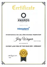 GBI Award 2019 PATENT LAW FIRM OF THE YEAR 2019 - GERMANY
