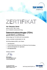 Zertifikat des TÜV Nord - Datenschutzbeauftragter (TÜV)