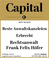 Beste Anwaltskanzleien in Deutschland 2023 im Erbrecht (CAPITAL, Ausg. 6/2023)