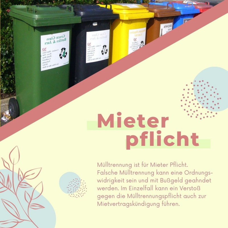 Mülltonnen und Information zur Mieterpflicht zur Mülltrennung.
