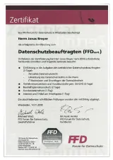 Zertifikat Datenschutzbeauftragter FFD