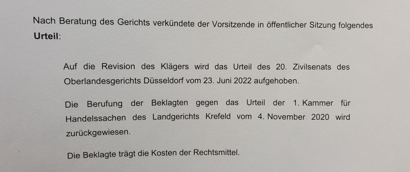 IDO e.V. BGH hebt Urteil OLG Düsseldorf 20 U 325/20 auf