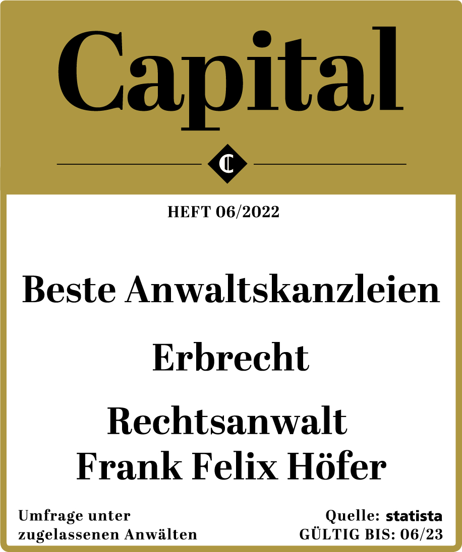 Beste Anwaltskanzleien in Deutschland 2022 im Erbrecht (CAPITAL, Ausg. 6/2022)